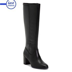 CLARKS Black Leather Wide Width Freva55 Long Comfort Boots